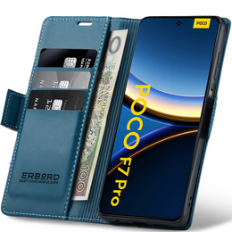 Case for Xiaomi Poco F7 Pro, ERBORD Glossy Litchi, wallet with flap, blue
