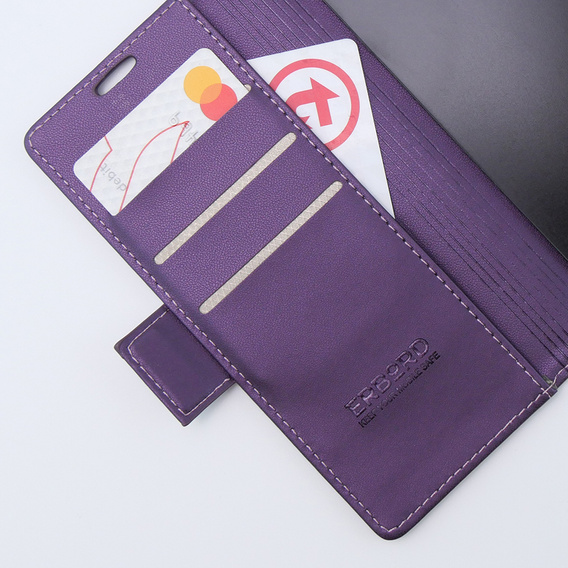 Case for Samsung Galaxy Z Fold 5 5G, ERBORD Glossy Litchi, wallet with flap, purple