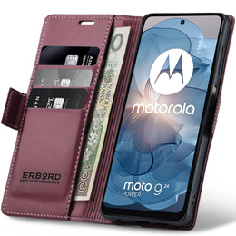 Case for Motorola Moto G24 Power, ERBORD Glossy Litchi, wallet with flap, red