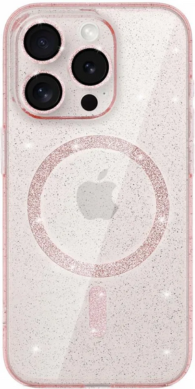 Case for iPhone 16 Pro Max, ERBORD Glitter MagSafe, pink + Screen Glass