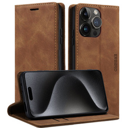 Case for iPhone 15 Pro Max, ERBORD Vintage, wallet with flap, brown
