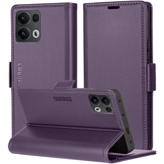 Case for Oppo Reno 13 Pro, ERBORD Glossy Litchi, wallet with flap, purple