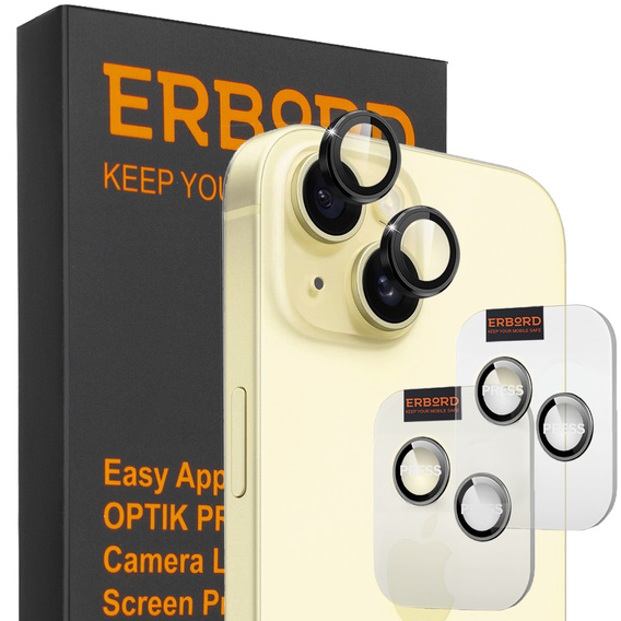 2x Szkło na aparat ERBORD OPTIK Pro do iPhone 15/15 Plus/14/14 Plus, czarne