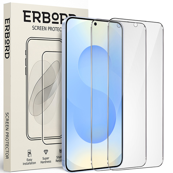 2x Szkło Hartowane do Samsung Galaxy S24+/S25+ Plus, ERBORD 9H Hard Glass, szybka