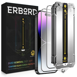 2x Tempered Glass for iPhone 15 Pro, ERBORD Easy App Full Screen Protector