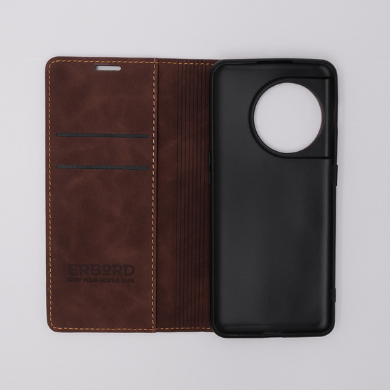 Case for OnePlus 11 5G, ERBORD Vintage, wallet with flap, dark brown
