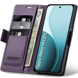 Etui do Oppo Reno 14 F / 14 FS, ERBORD Glossy Litchi, portfel z klapką, fioletowe