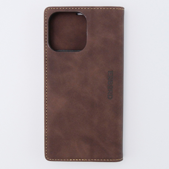 Etui do iPhone 15 Pro, ERBORD Vintage portfel z klapką, kawowe