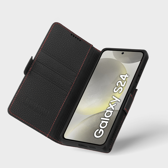 Leather case for Samsung Galaxy S24, ERBORD LeatherWallet, black