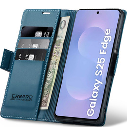 Etui do Samsung Galaxy S25 Edge, ERBORD Glossy Litchi, portfel z klapką, niebieskie
