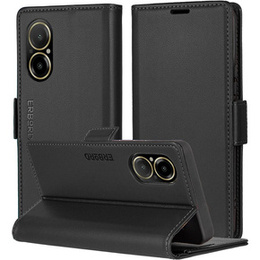 Case for Realme C67 4G, ERBORD Glossy Litchi, wallet with flap, black
