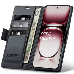 Etui do Oppo Reno 12, ERBORD Glossy Litchi, portfel z klapką, czarne