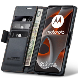 Case for Motorola Edge 50 Pro, ERBORD Glossy Litchi, wallet with flap, black