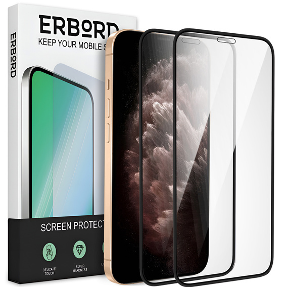 2x Tempered Glass for iPhone X/XS/11 Pro, ERBORD 3D full display