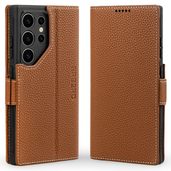 Leather case for Samsung Galaxy S24 Ultra, ERBORD LeatherWallet, brown