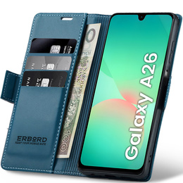 Case for Samsung Galaxy A26, ERBORD Glossy Litchi, wallet with flap, blue