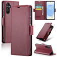 Case for Samsung Galaxy S25, ERBORD Glossy Litchi, wallet with flap, red