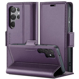 Case for Samsung Galaxy S24 Ultra, ERBORD Glossy Litchi, wallet with flap, purple