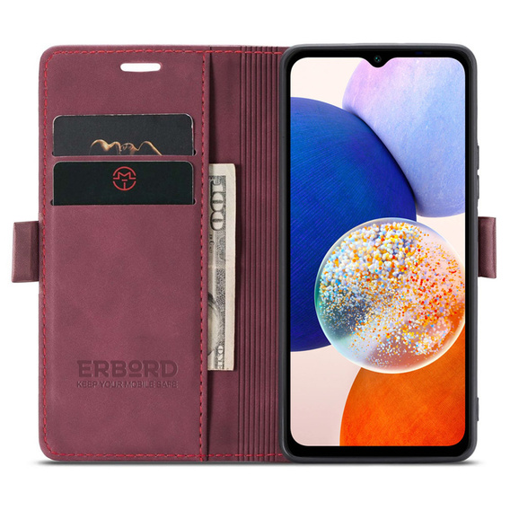 Case for Samsung Galaxy A14 4G/5G, ERBORD Vintage, wallet with flap, red