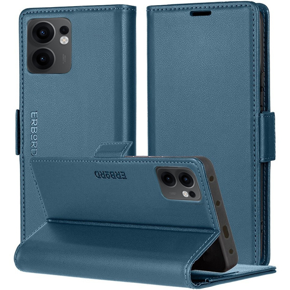 Etui do Oppo Reno 13F / Oppo Reno 13FS, ERBORD Glossy Litchi, portfel z klapką, niebieskie