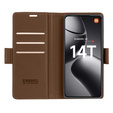Case for Xiaomi 14T, ERBORD Glossy Litchi, wallet with flap, brown
