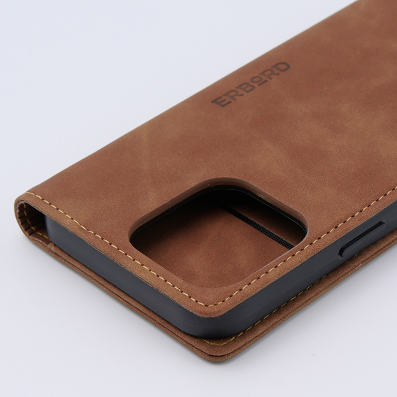 Case for iPhone 15 Pro, ERBORD Vintage, wallet with flap, brown