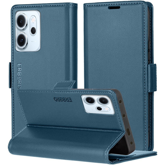 Case for Oppo Reno 14 F / 14 FS, ERBORD Glossy Litchi, wallet with flap, blue