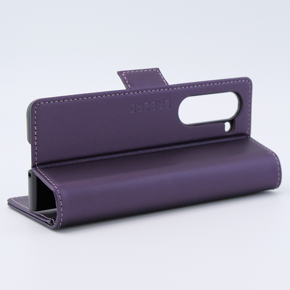 Etui do Samsung Galaxy Z Fold 5 5G, ERBORD Glossy Litchi, portfel z klapką, fioletowe