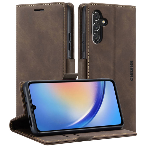 Case for Samsung Galaxy A54, ERBORD Vintage, wallet with flap, coffee