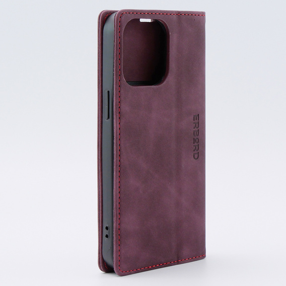 Etui do iPhone 15 Pro Max, ERBORD Vintage portfel z klapką, czerwone